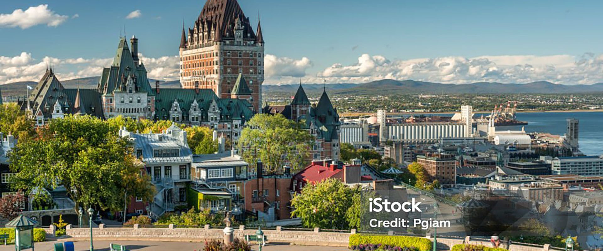 Old Quebec City downtown historic skyline view from the Plains of Abraham